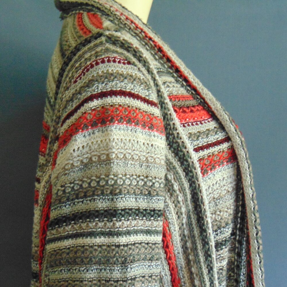 Zozo Red Gray Striped Cotton Blend Long Fringed Cardigan 1X - Picture 7 of 12